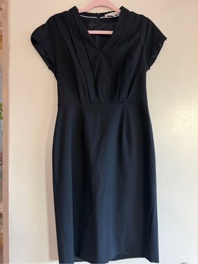 Banana Republic Black Pleated V-Neck Midi Dress